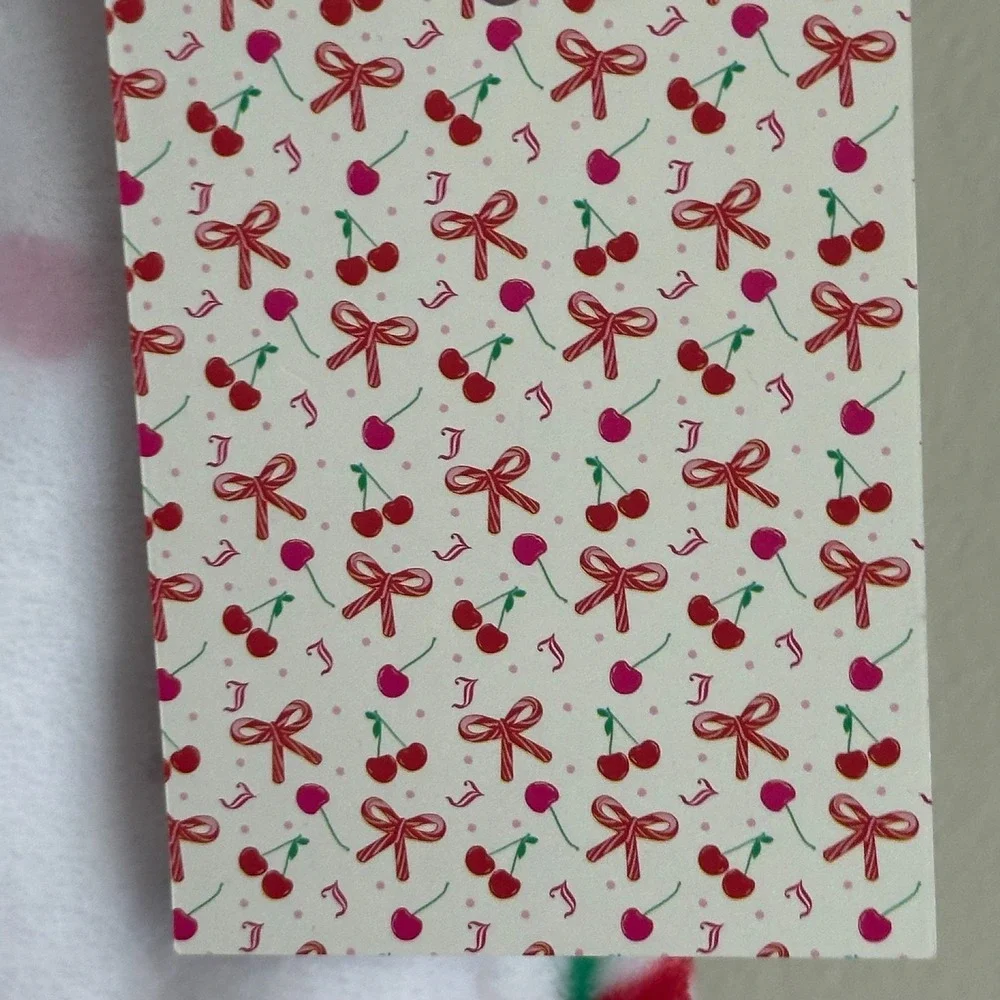 New Juicy Couture Christmas Pink Cherry Candy Cane Mint Red Bows Blanket 60x70